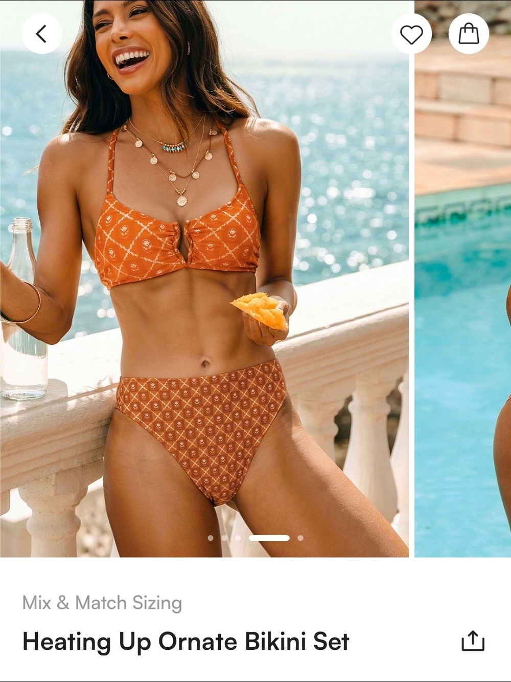 Heating Up Ornate Bikini Set - Rust Orange